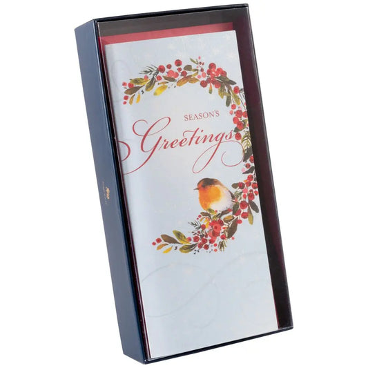 Robin On Grnery Berries 8Ct Boxed Christmas Cards