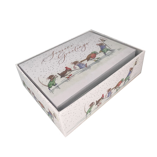 Skating Mice and Birds 20ct Boxed Christmas Cards