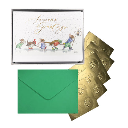 Skating Mice and Birds 20ct Boxed Christmas Cards