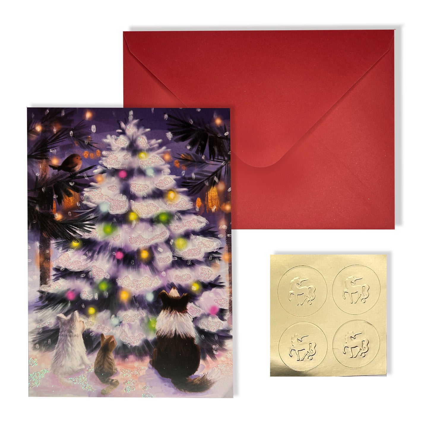 Pets Gathered Around Tree 20ct Boxed Christmas Cards