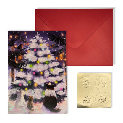 Pets Gathered Around Tree 20ct Boxed Christmas Cards