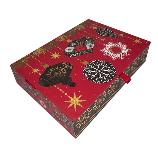 Floral/Black Ornaments on Red 20ct Boxed Christmas Cards