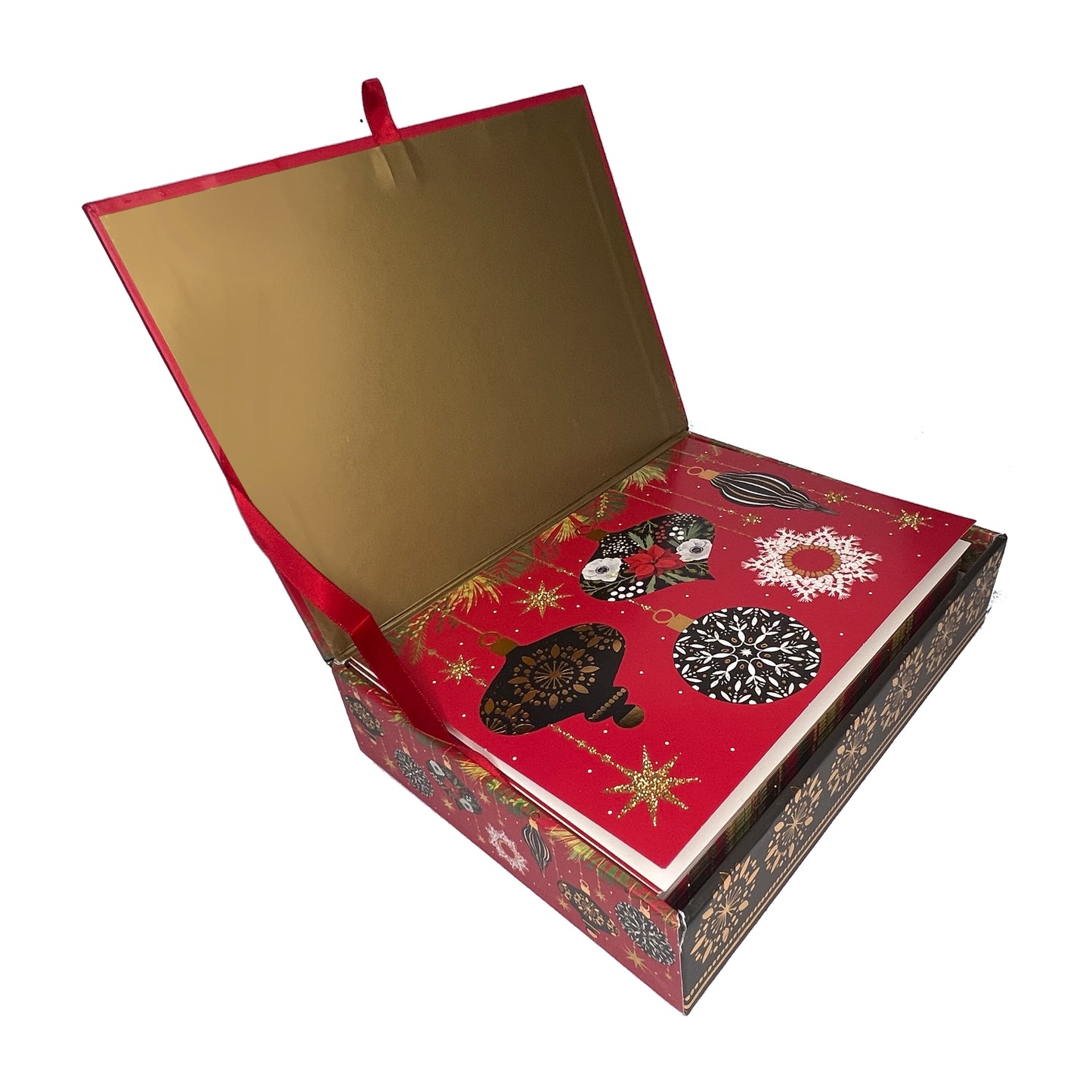 Floral/Black Ornaments on Red 20ct Boxed Christmas Cards