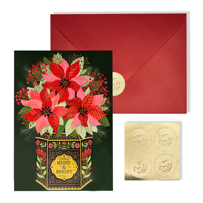 Poinsettias in Vintage Tin 20ct Boxed Christmas Cards