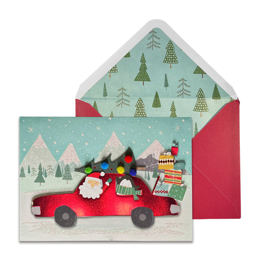 Santa in Car Christmas Card