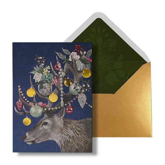Reindeer with Decorated Antler Christmas Card