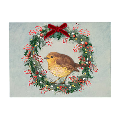 Robin On Wreath Christmas Card