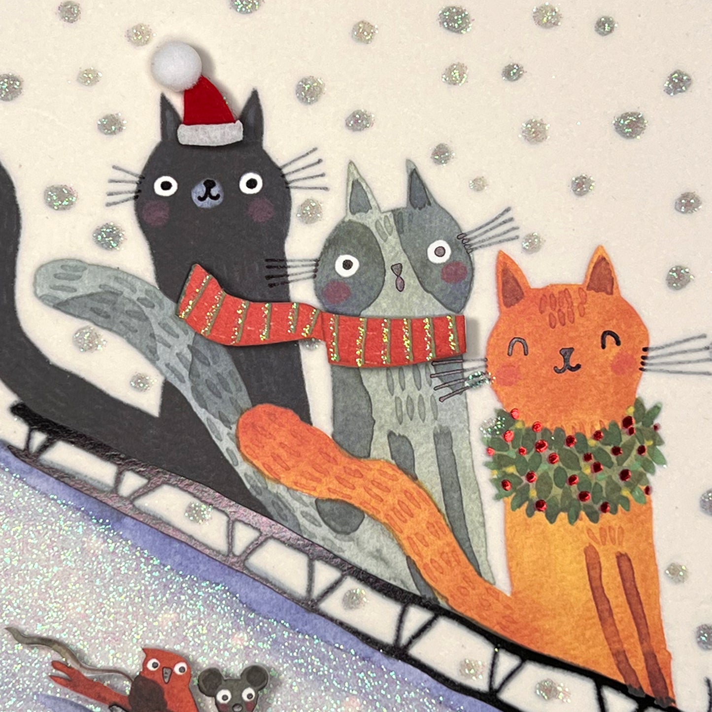Sledding Cats Christmas Card