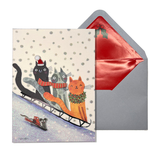 Sledding Cats Christmas Card