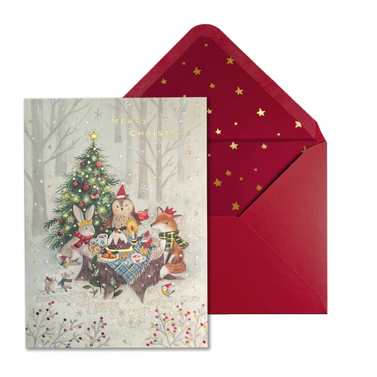 Woodland Animals Feast Christmas Card