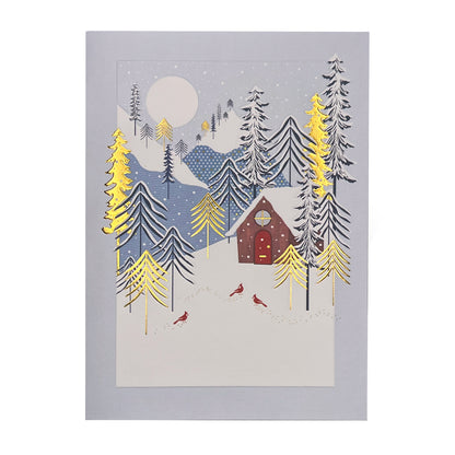 Christmas House with Cardinals Christmas Card