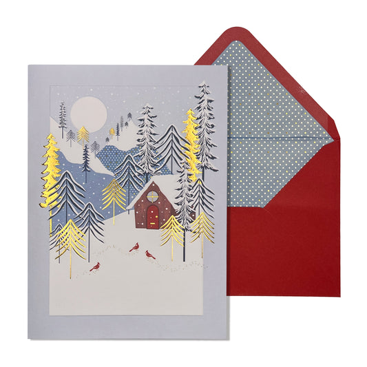 Christmas House with Cardinals Christmas Card