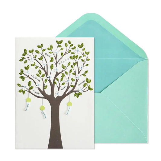 Glitter Tree Green Thank You Card