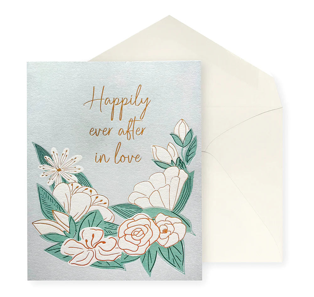 Letterpress White Flowers Wedding Card
