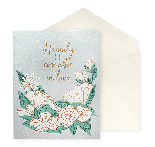 Letterpress White Flowers Wedding Card