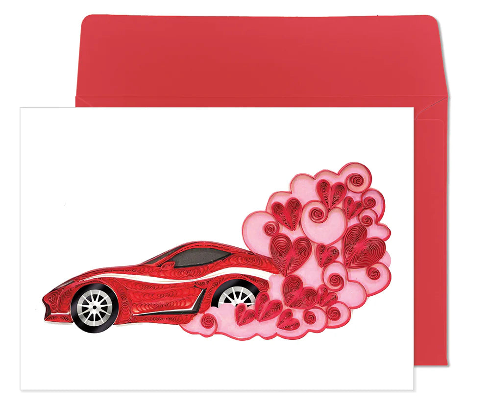 Race Car with Hearts Valentines Card