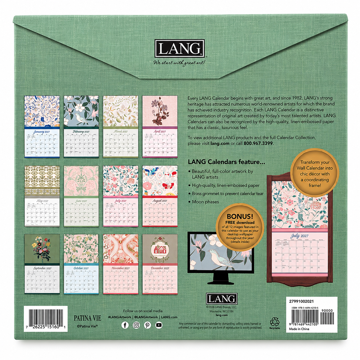 Patina Vie 2027 Wall Calendar
