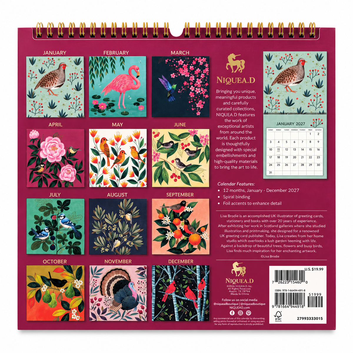 Wonder of Birds 2027 Spiral Wall Calendar