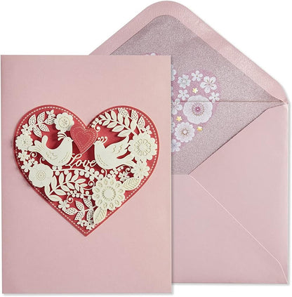 Heart With 2 Birds Red Heart Anniversary Card