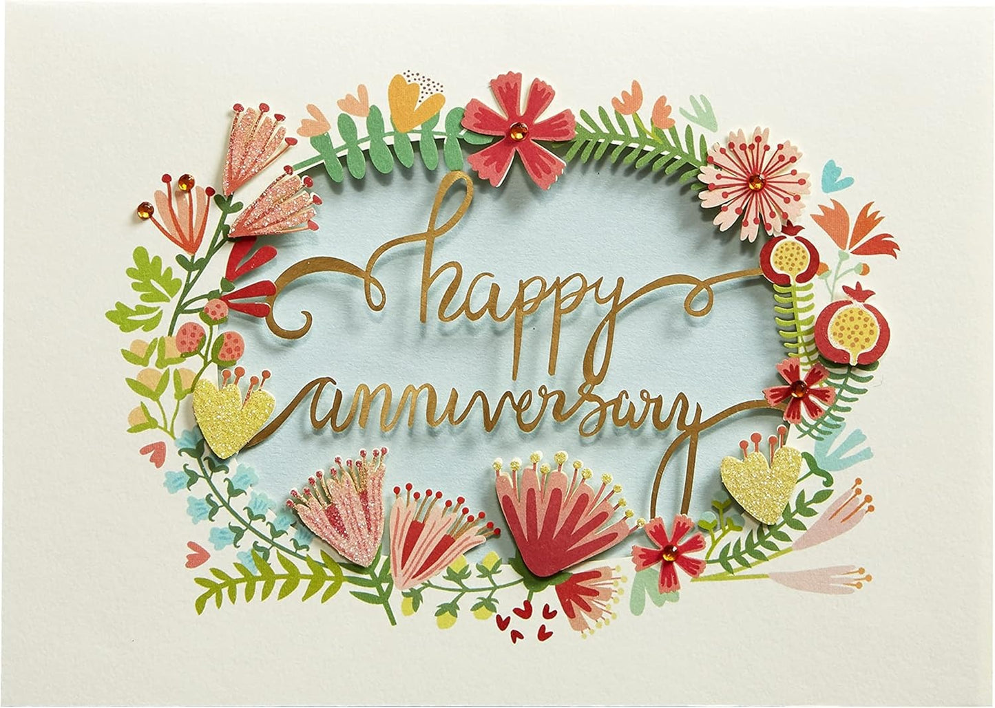 Pink Floral Wreath Anniversary Card