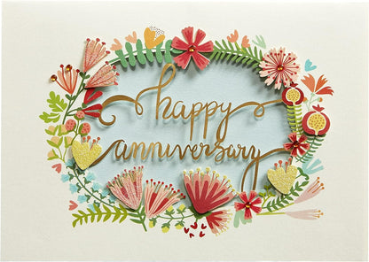 Pink Floral Wreath Anniversary Card