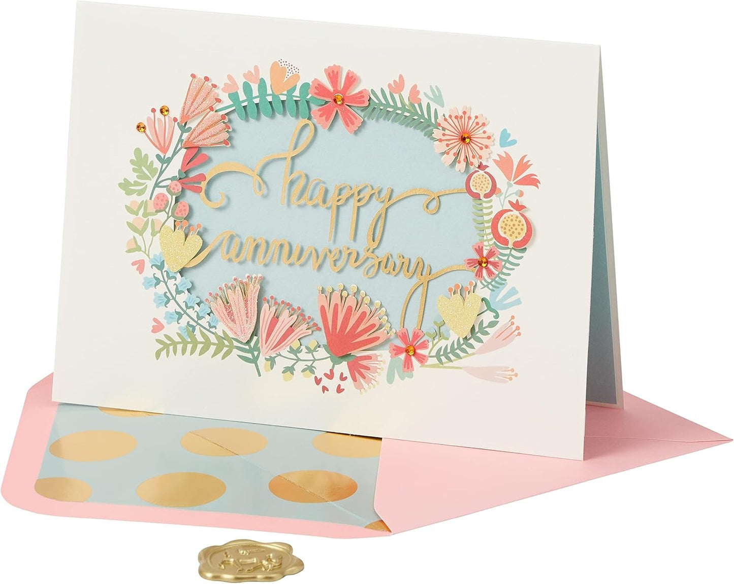 Pink Floral Wreath Anniversary Card
