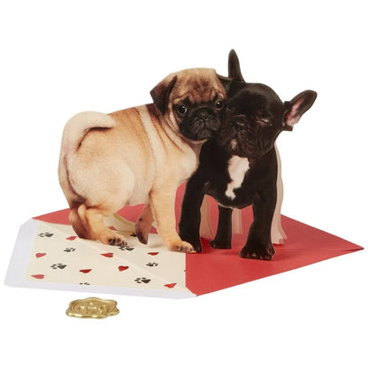 Die-Cut Two Dogs (Pug & Frenchie) Anniversary Card