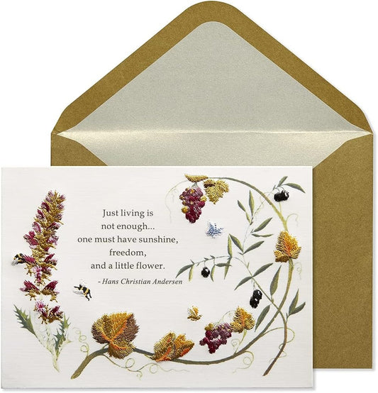 Embroidered Leaves And Flowers Birthday Card