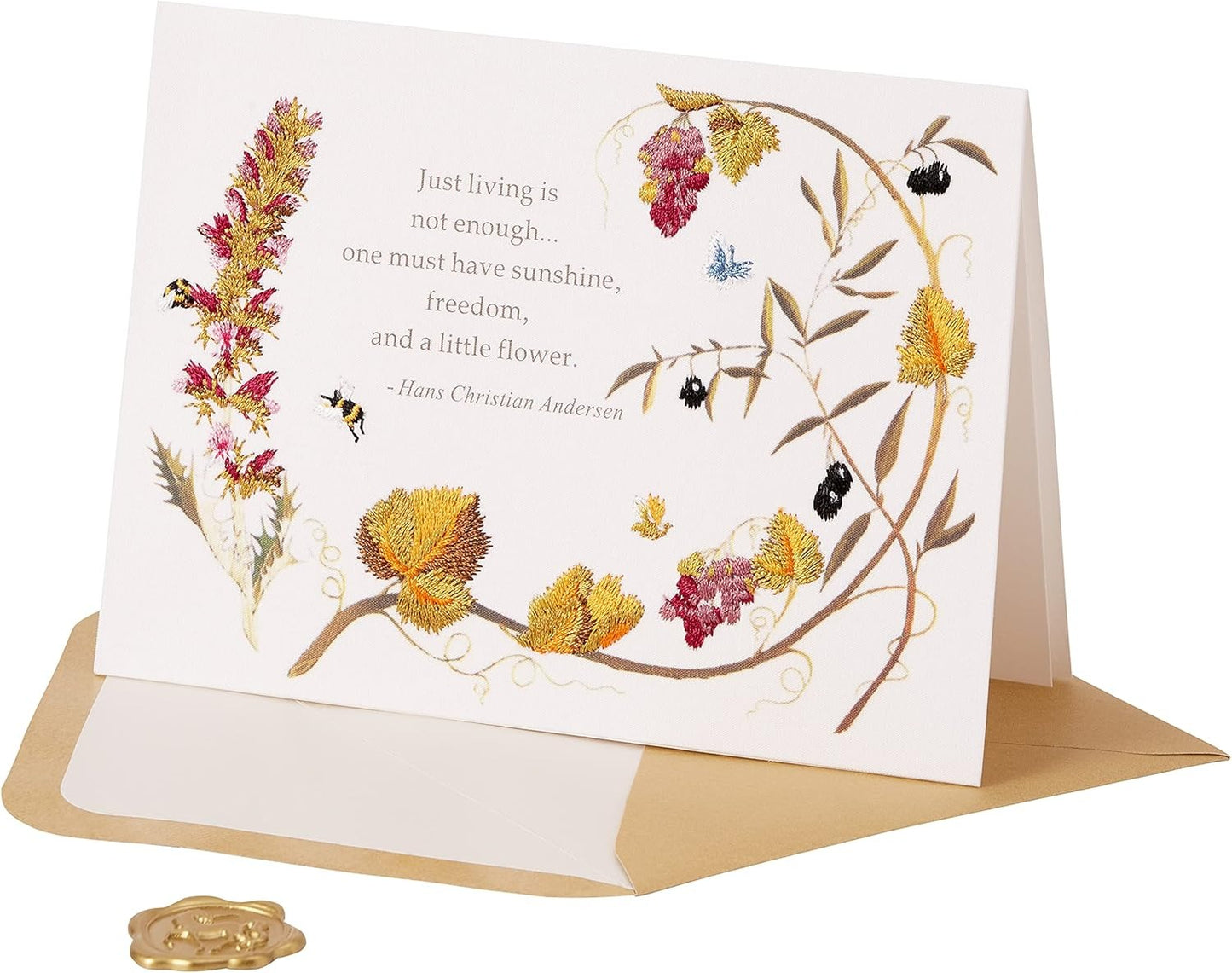 Embroidered Leaves And Flowers Birthday Card
