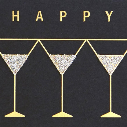 Row Of Martinis On Black Birthday Card
