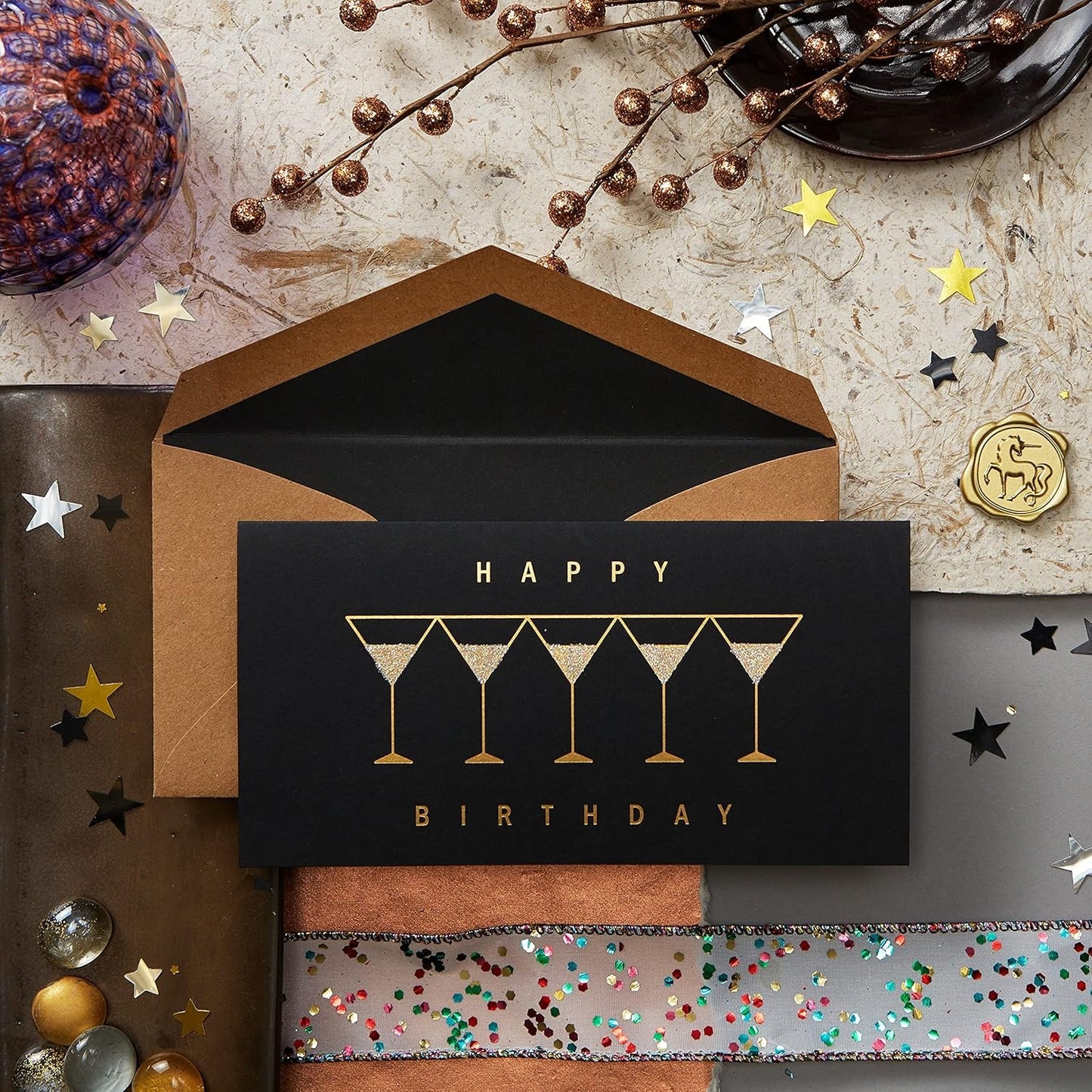 Row Of Martinis On Black Birthday Card