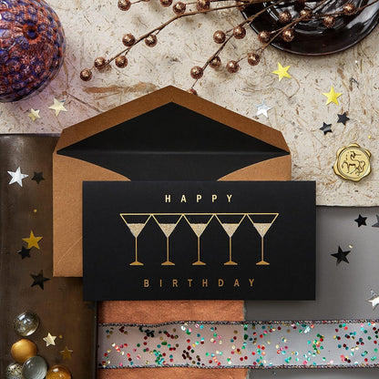 Row Of Martinis On Black Birthday Card