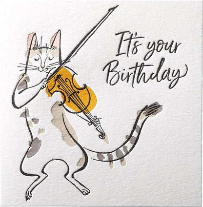 Fiddling Cat Birthday Card