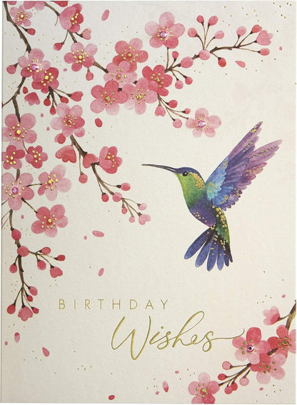 Hummingbird with Cherry Blossoms Birthday Card