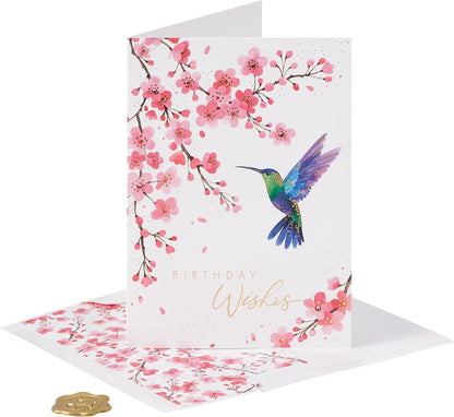 Hummingbird with Cherry Blossoms Birthday Card