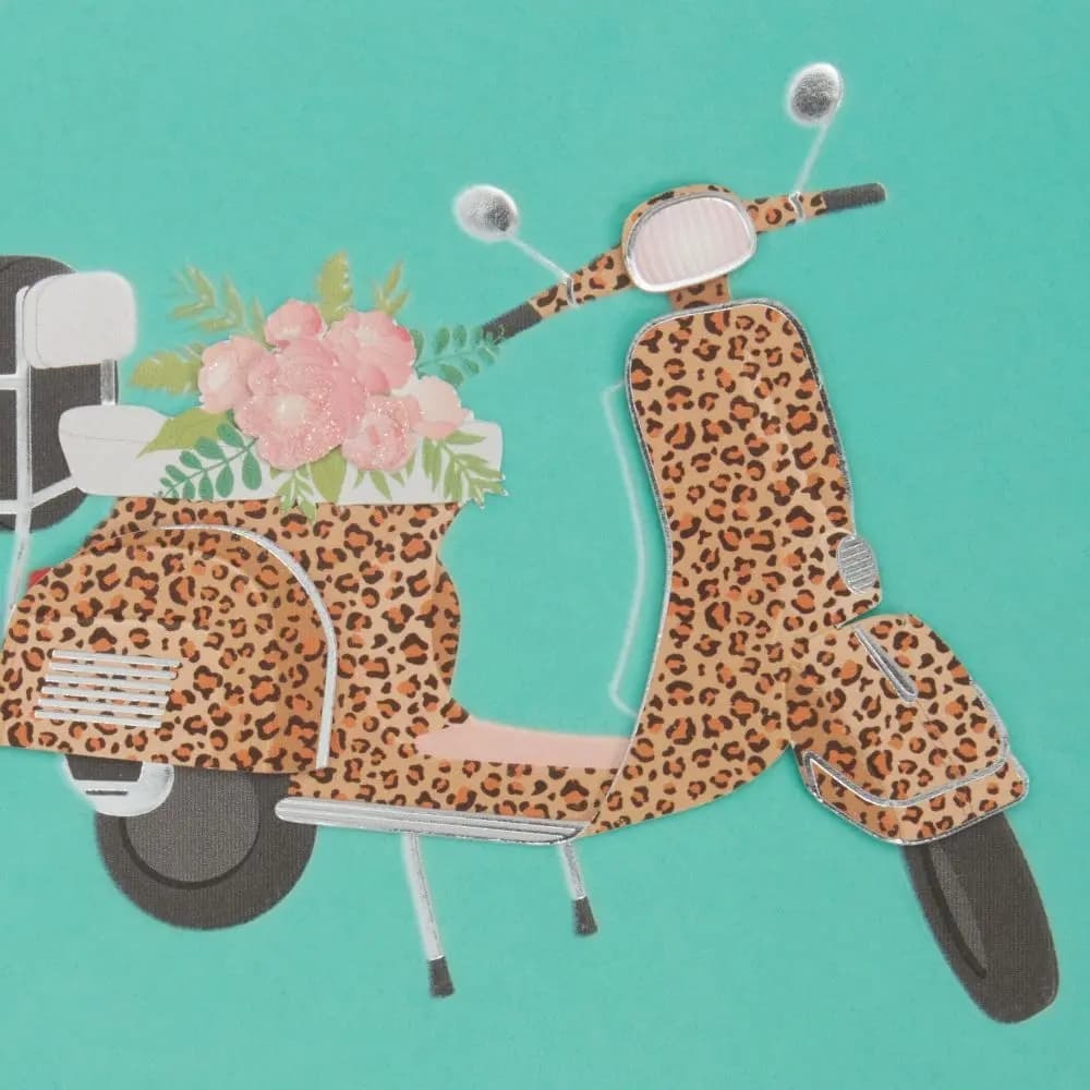 Leopard Scooter Birthday Card