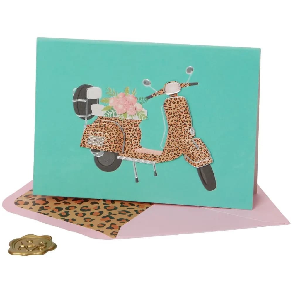 Leopard Scooter Birthday Card