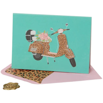 Leopard Scooter Birthday Card