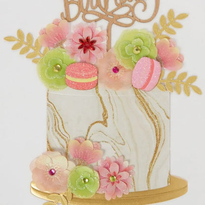 Marble Cake with Flowers Birthday Card