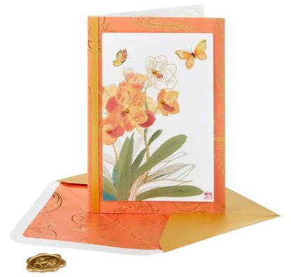 Orange Orchid Birthday Card