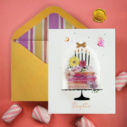 Cloche with Cake Daughter Birthday Card