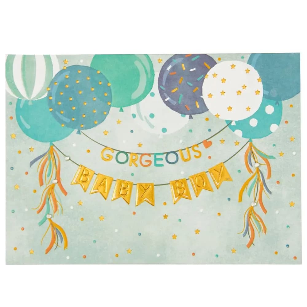 Baby Boy Banners & Balloons Congrats Baby Card