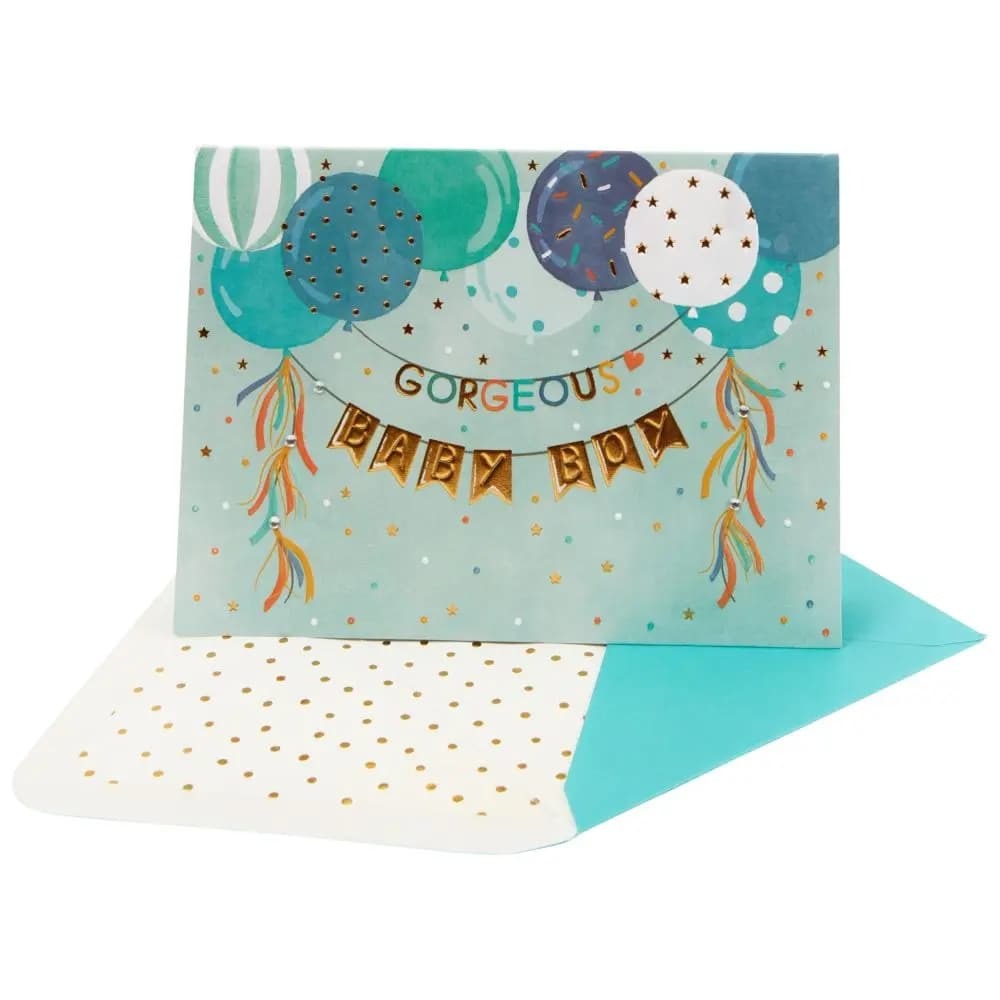 Baby Boy Banners & Balloons Congrats Baby Card