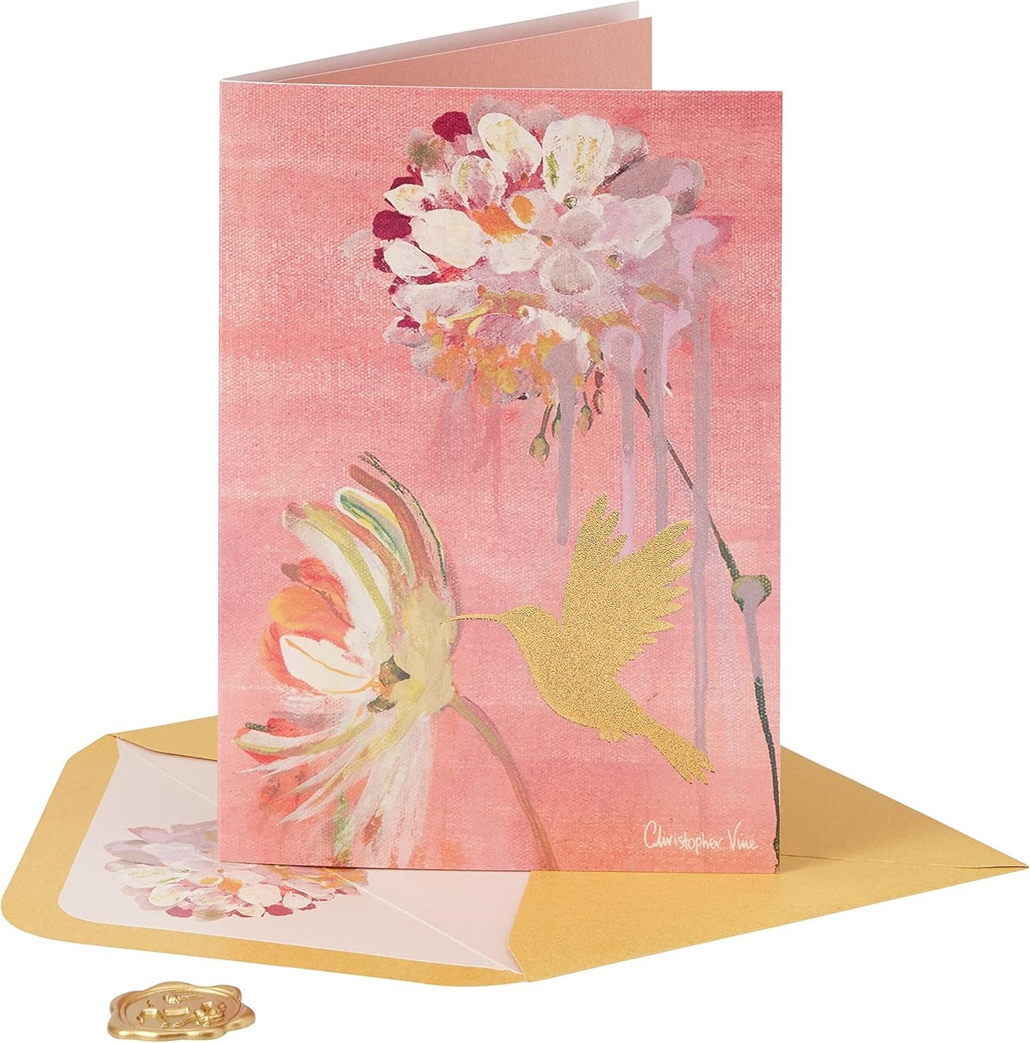 Two Flowers And Hummingbird Blank Card