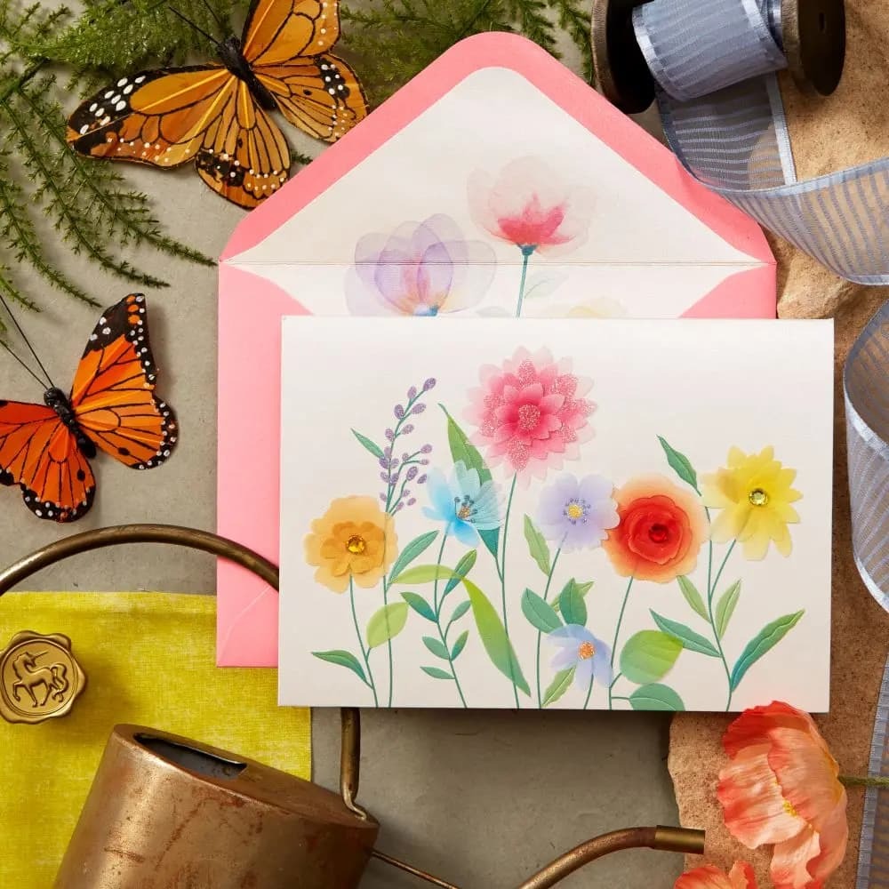 Vellum Growing Flowers Blank Card