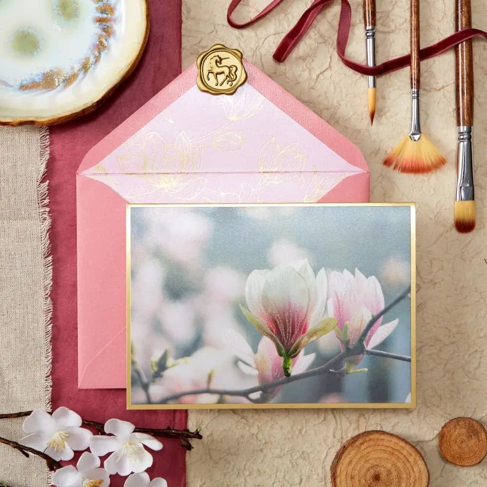 Vellum Magnolia Branch Blank Card