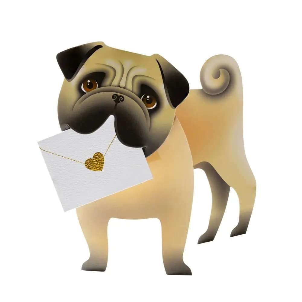 Pug with Letter Blank Greeting Card