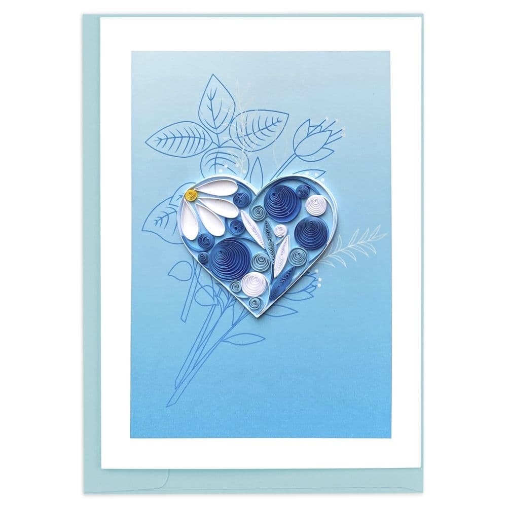 Quilled Heart On Blue Blank Card