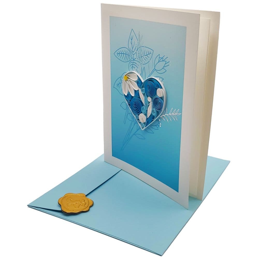Quilled Heart On Blue Blank Card