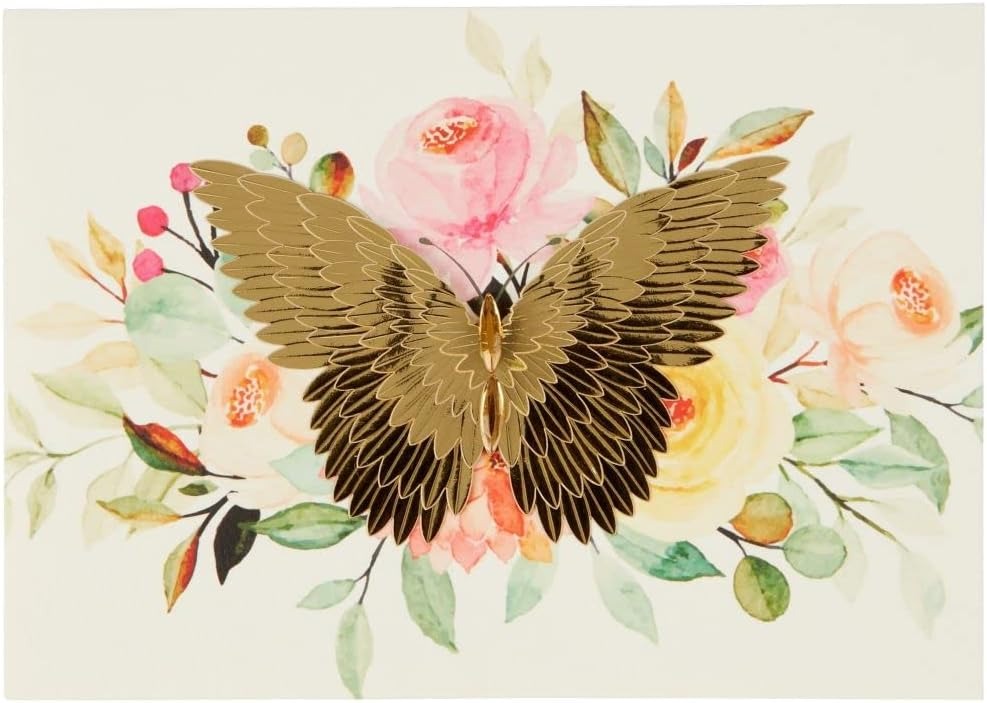 Gold Butterfly on Flowers Blank Card